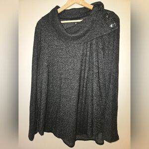 Women's Dark Gray Cowl-Neck Sweater with Button Detail